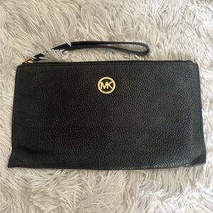 Michael Kors Black Clutch with Gold Logo